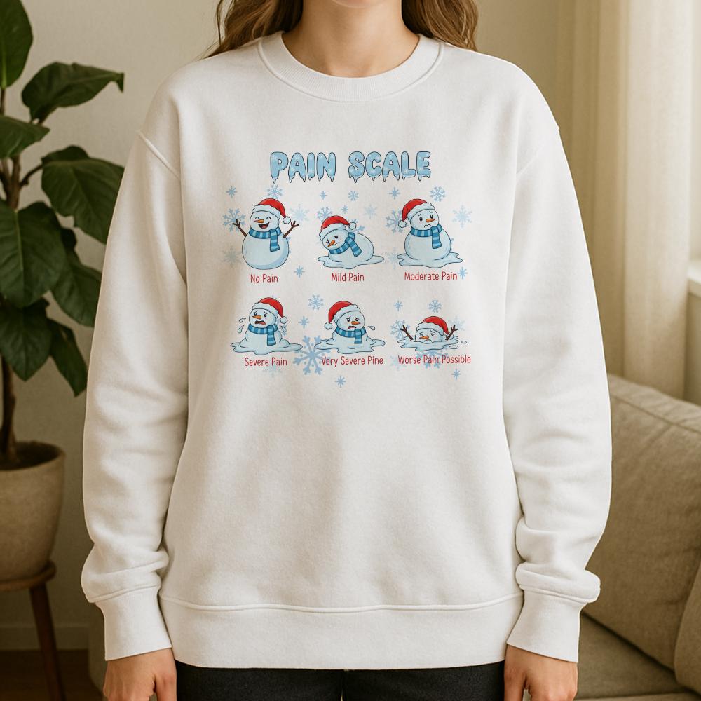 Pullover Sweatshirt — Cotton Blend Pain Scale Snowman Graphic