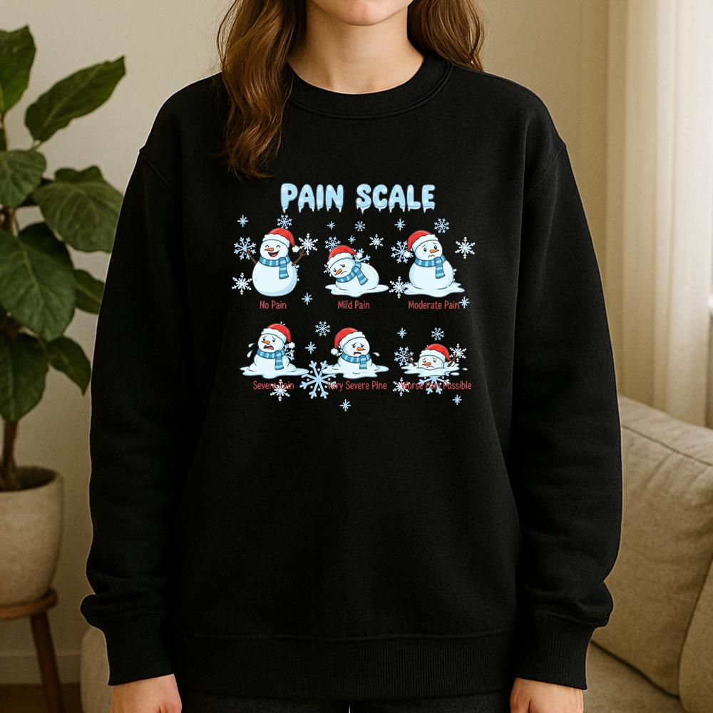 Pullover Sweatshirt — Cotton Blend Pain Scale Snowman Graphic