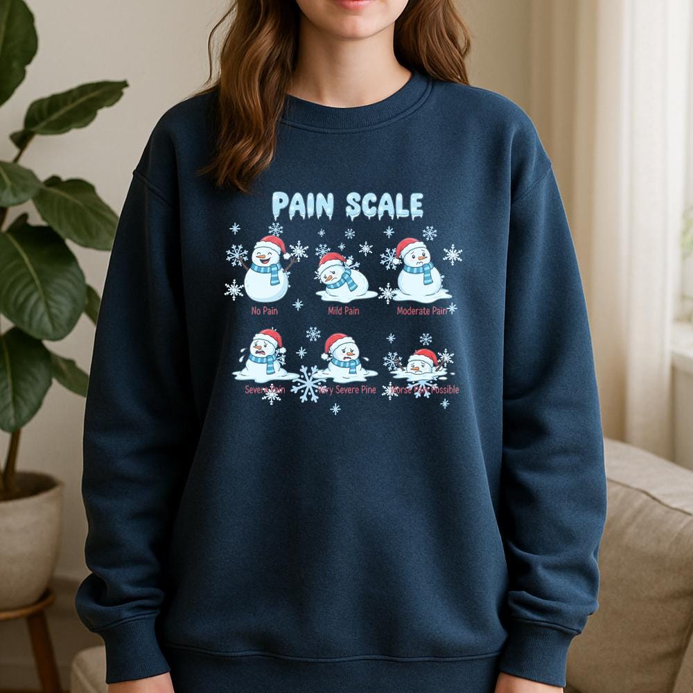Pullover Sweatshirt — Cotton Blend Pain Scale Snowman Graphic