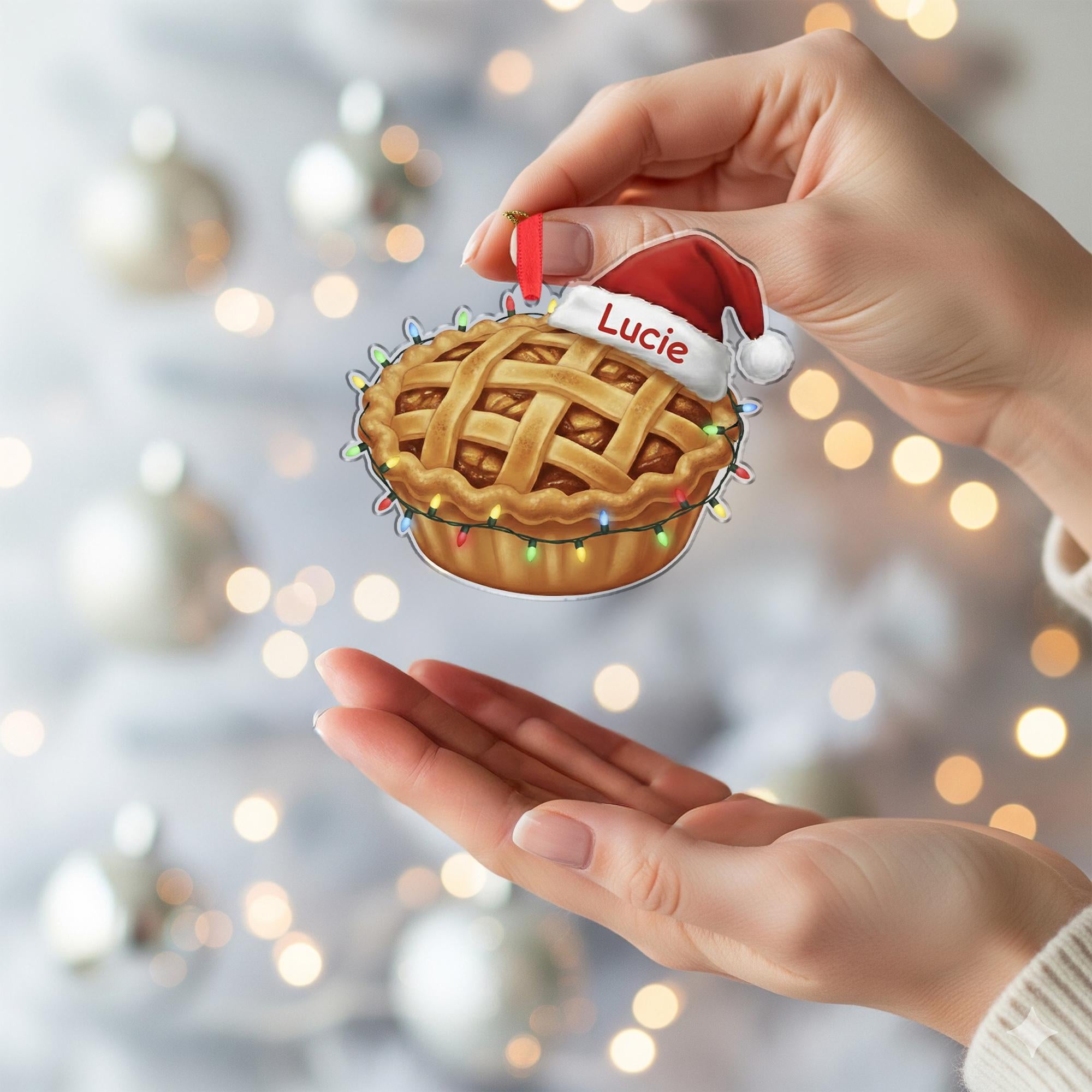 Personalized Apple Pie Ornament - Custom Name Foodie Gift, Funny Christmas Dessert