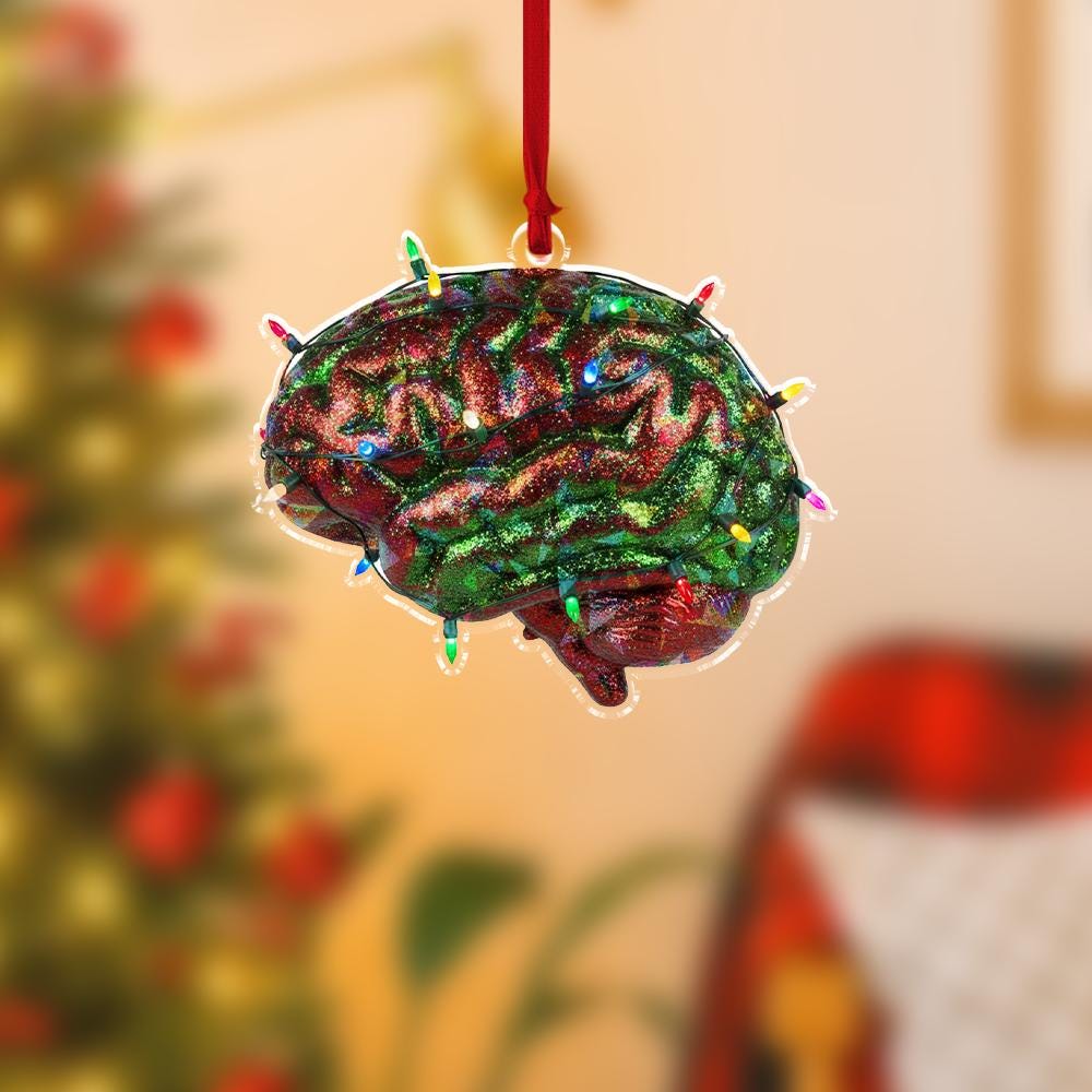 Hologram Brain Ornament with Lights, Science Anatomy Tree Decor, Glitter Neuroscience Christmas Ornament