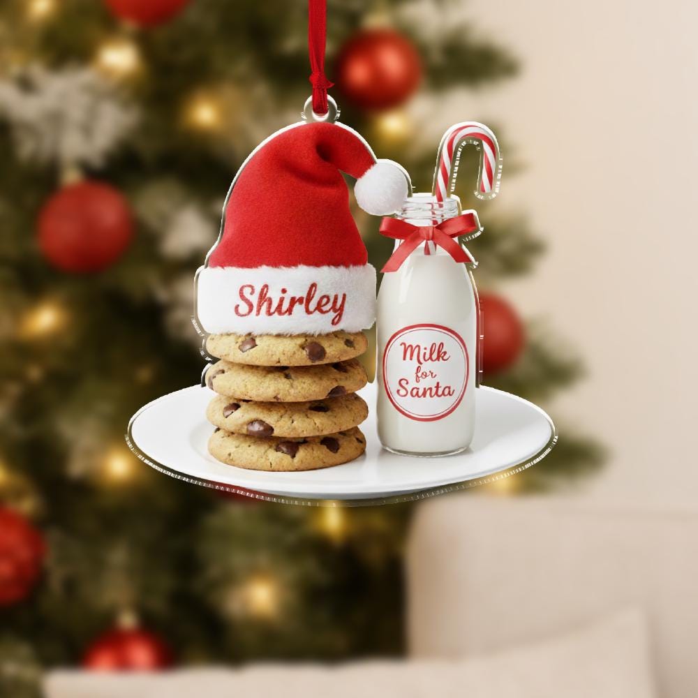 Milk and Cookies Ornament, Personalized Christmas Tree Decor, Santa Plate Holiday Decoration