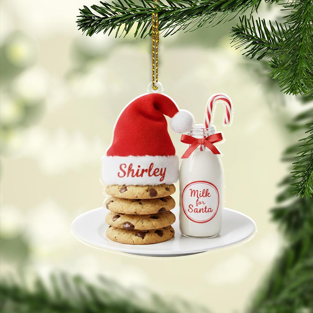Milk and Cookies Ornament, Personalized Christmas Tree Decor, Santa Plate Holiday Decoration