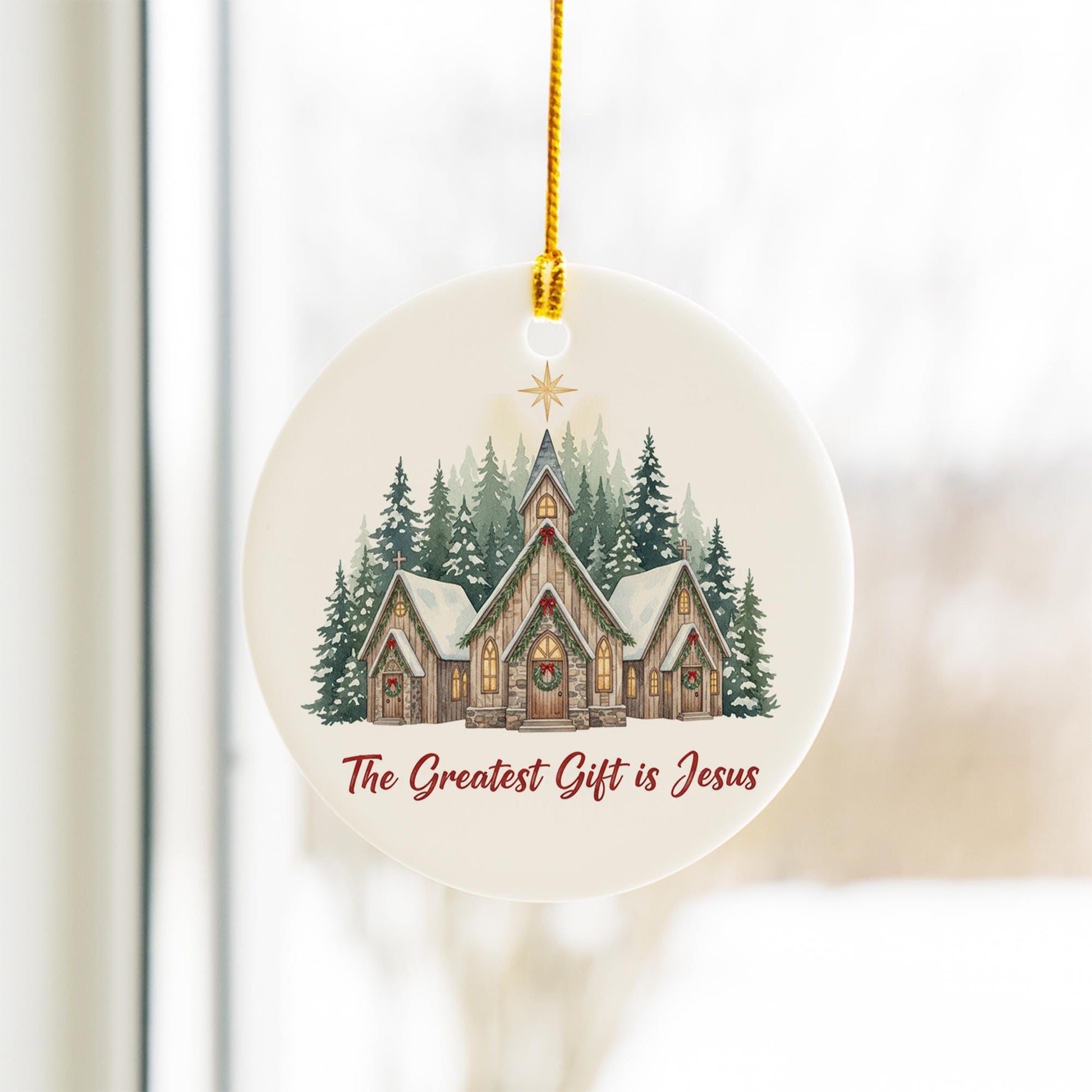 The Greatest Gift is Jesus Ornament - Christmas Church Ceramic Decor