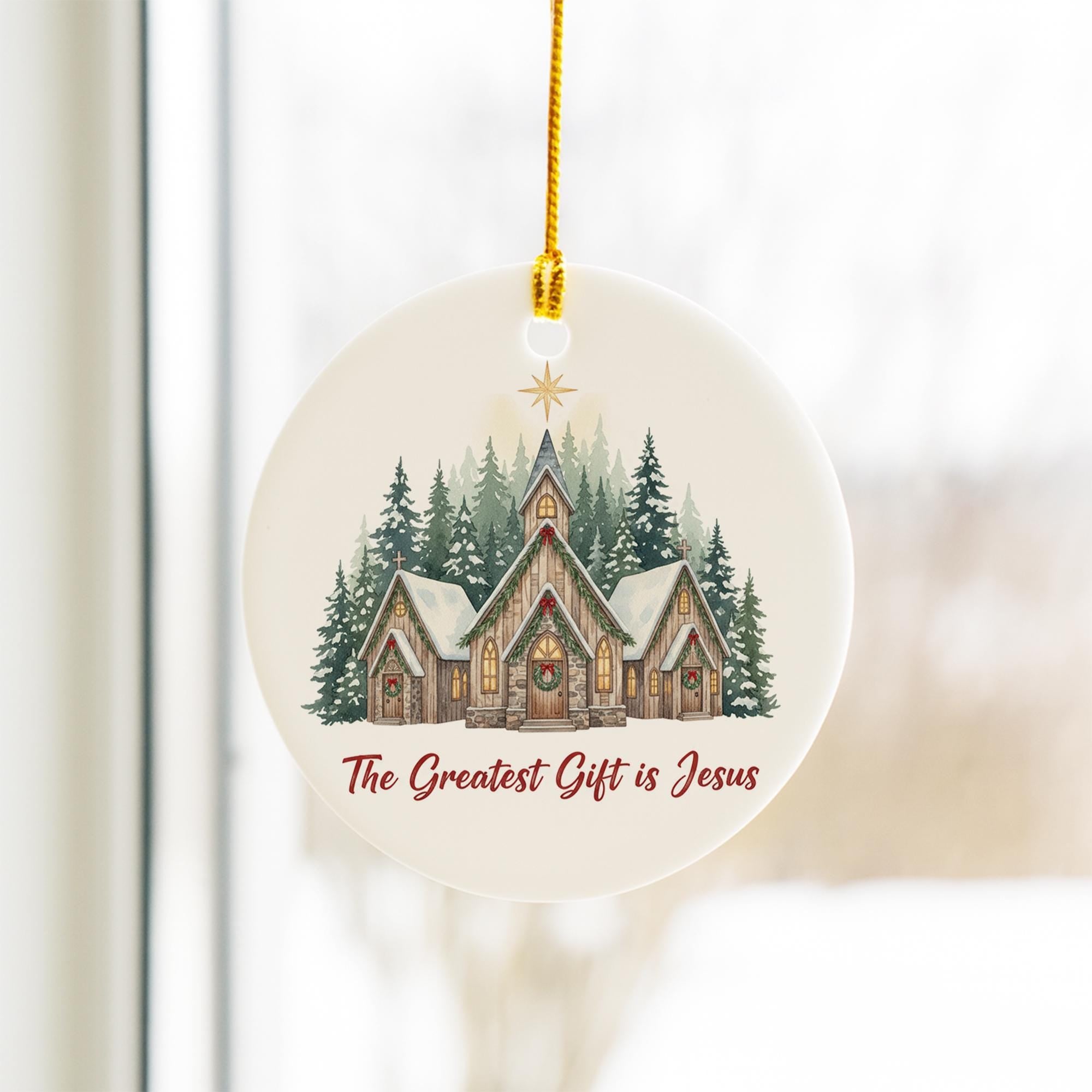 The Greatest Gift is Jesus Ornament - Christmas Church Ceramic Decor