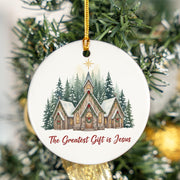 The Greatest Gift is Jesus Ornament - Christmas Church Ceramic Decor