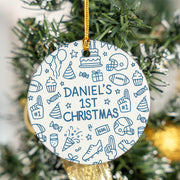 Personalized Baby 1st Christmas Ornament - Sports Football Doodle Ceramic Keepsake