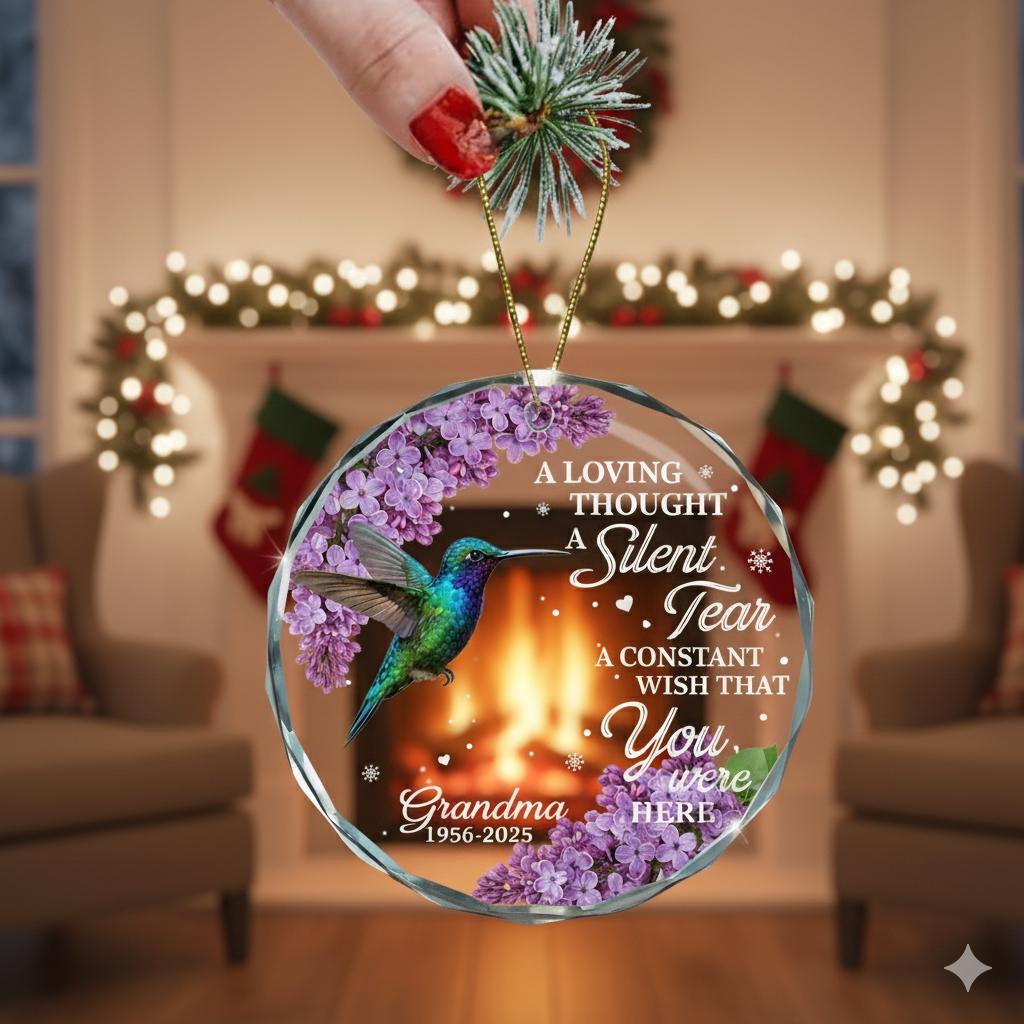 Hummingbird Memorial Ornament, Personalized Glass Remembrance Christmas Gift