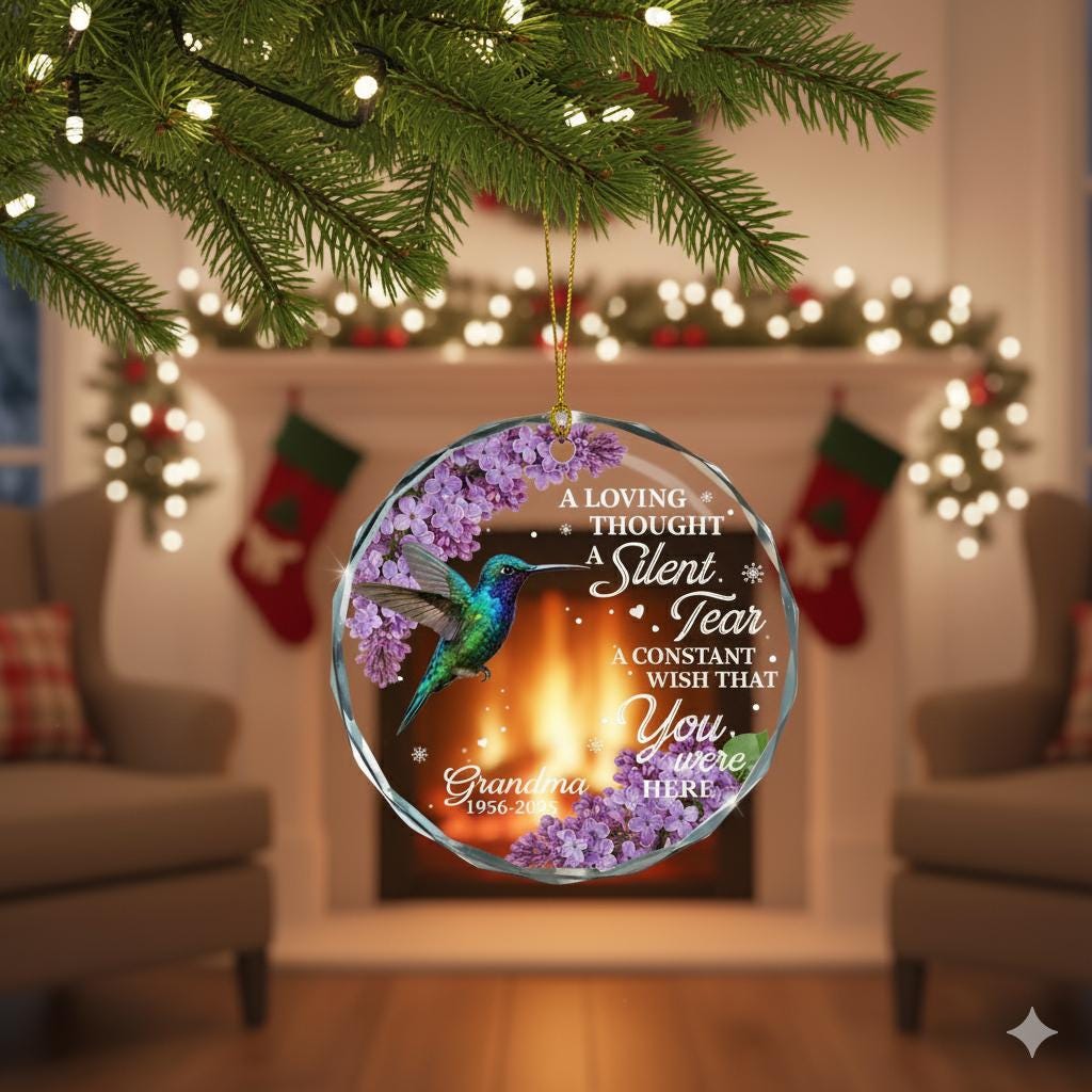 Hummingbird Memorial Ornament, Personalized Glass Remembrance Christmas Gift