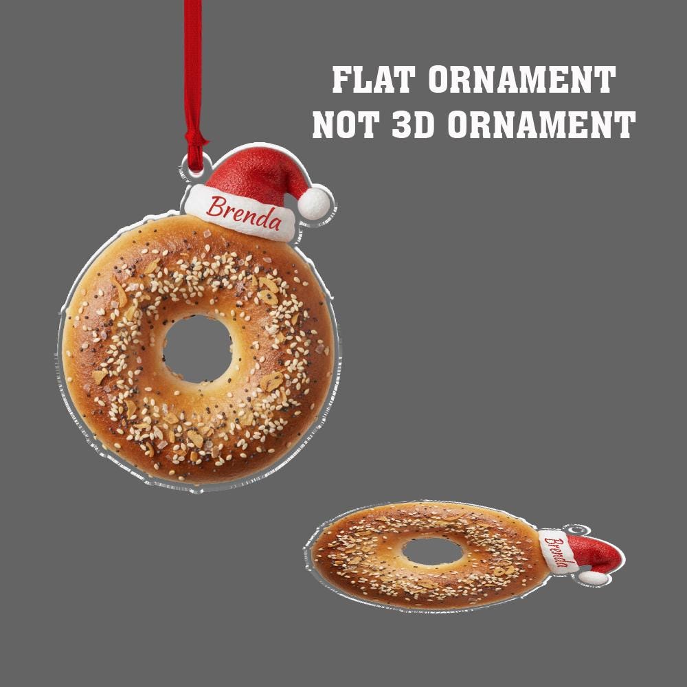 Personalized Bagel Ornament, Acrylic Bagel with Santa Hat & Name