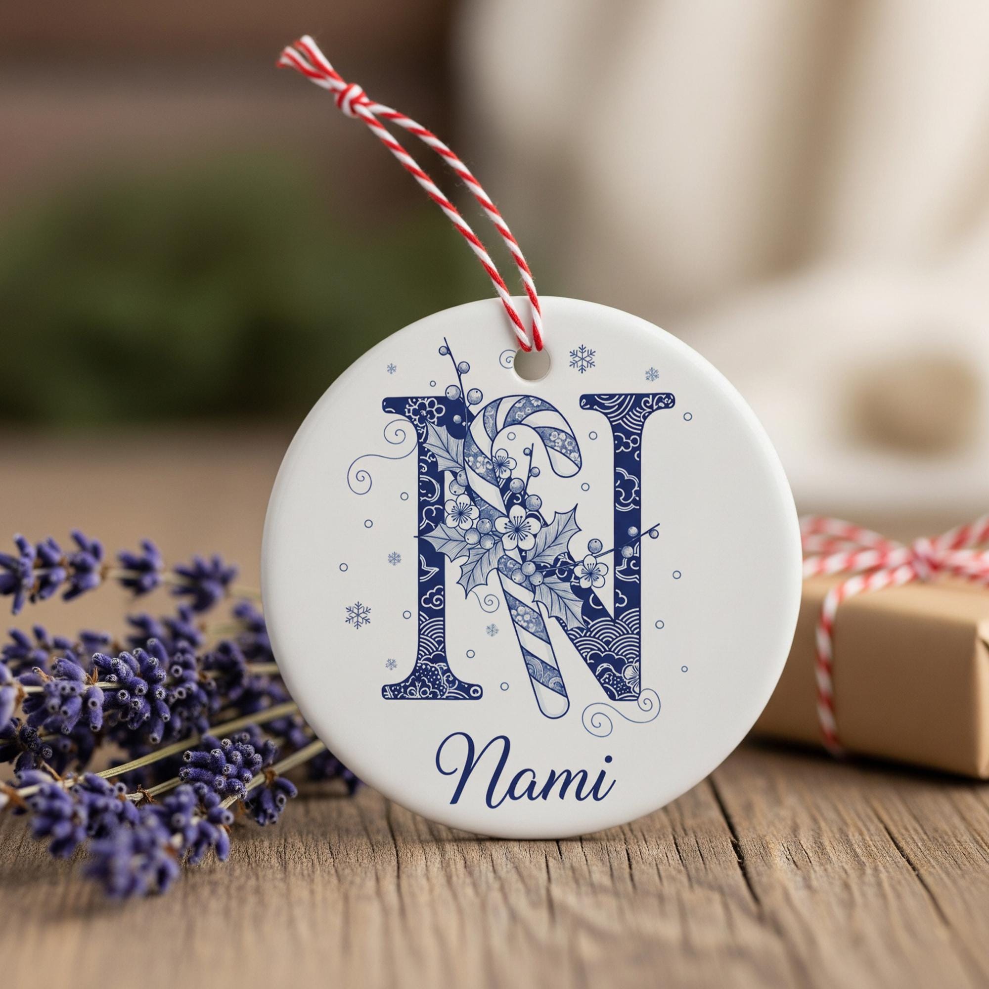 Personalized Monogram Initial Ornament - Blue Chinoiserie Ceramic Christmas Gift