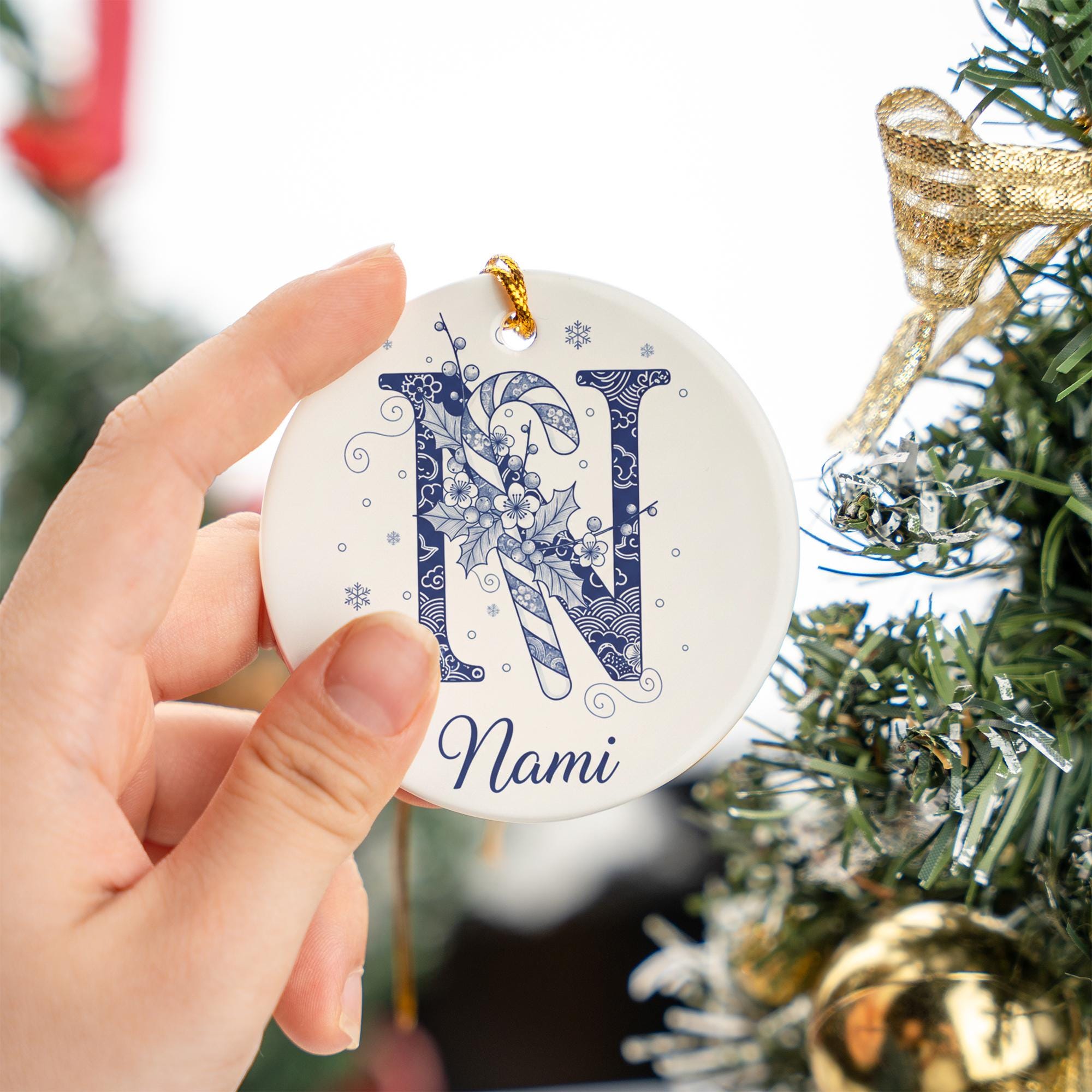 Personalized Monogram Initial Ornament - Blue Chinoiserie Ceramic Christmas Gift