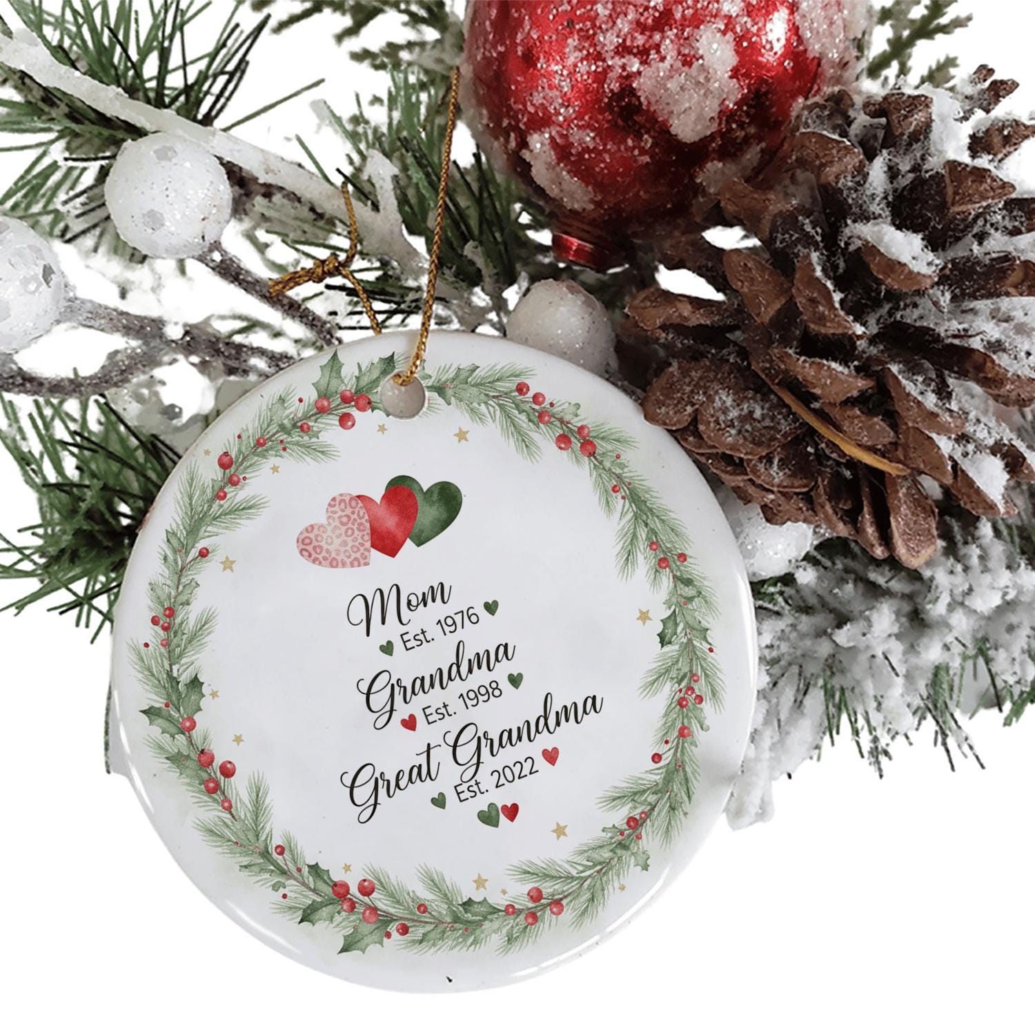 Personalized Great Grandma Ornament – Custom Ceramic Family Generation Christmas Tree Decoration