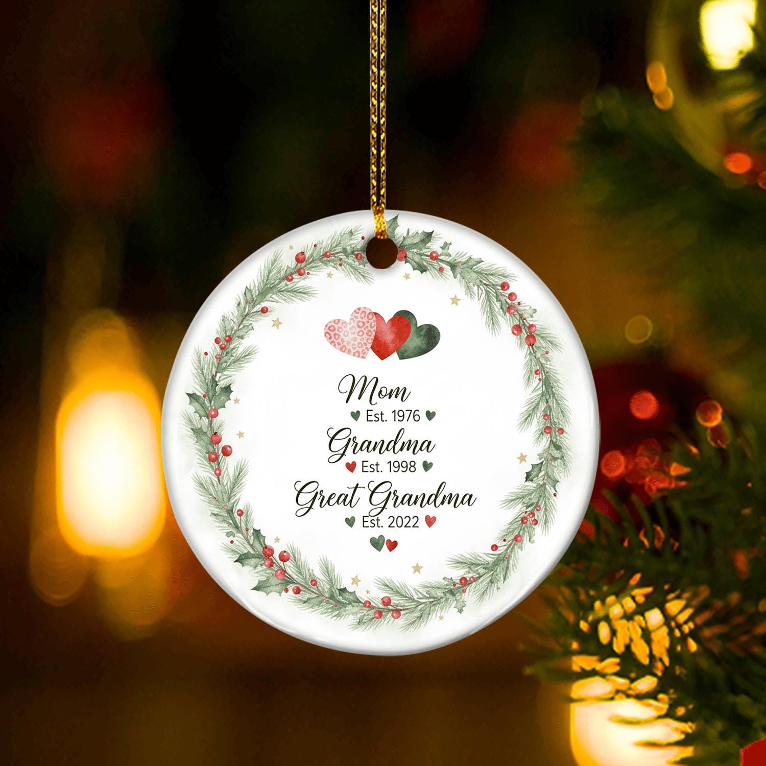 Personalized Great Grandma Ornament – Custom Ceramic Family Generation Christmas Tree Decoration