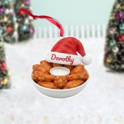 Personalized Chicken Wing Ornament, Acrylic Wing with Santa Hat & Name