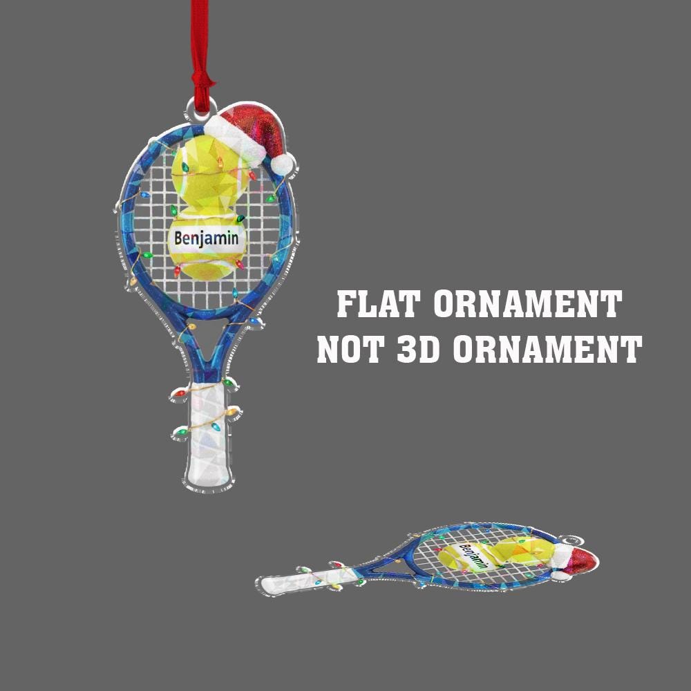 Personalized Tennis Racket Ornament, Acrylic Racket with Ball & Name