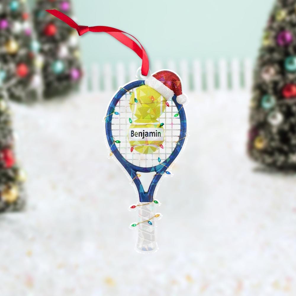 Personalized Tennis Racket Ornament, Acrylic Racket with Ball & Name