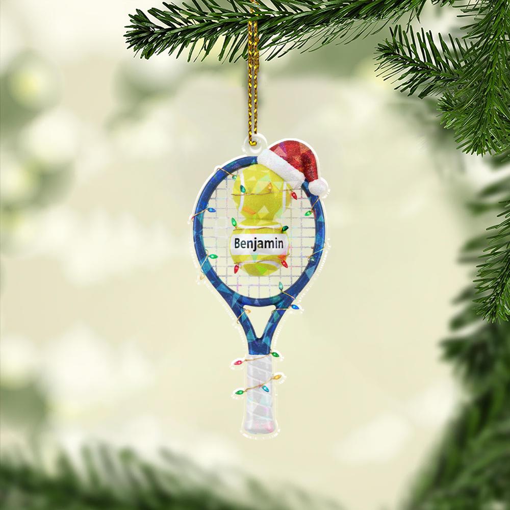 Personalized Tennis Racket Ornament, Acrylic Racket with Ball & Name