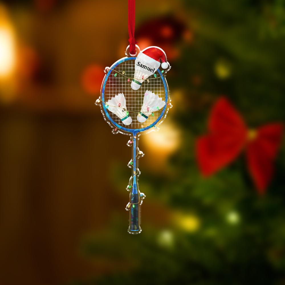 Personalized Badminton Racket Ornament, Acrylic Racket with Shuttlecock & Name