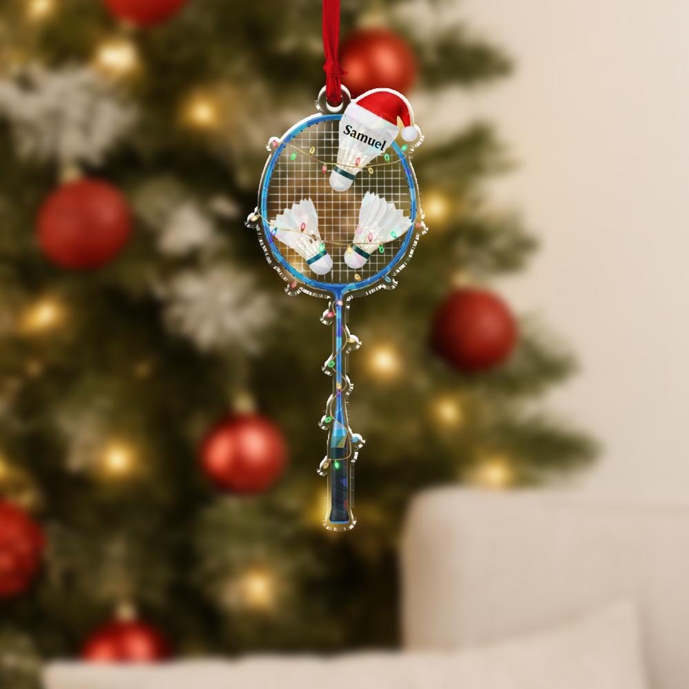 Personalized Badminton Racket Ornament, Acrylic Racket with Shuttlecock & Name