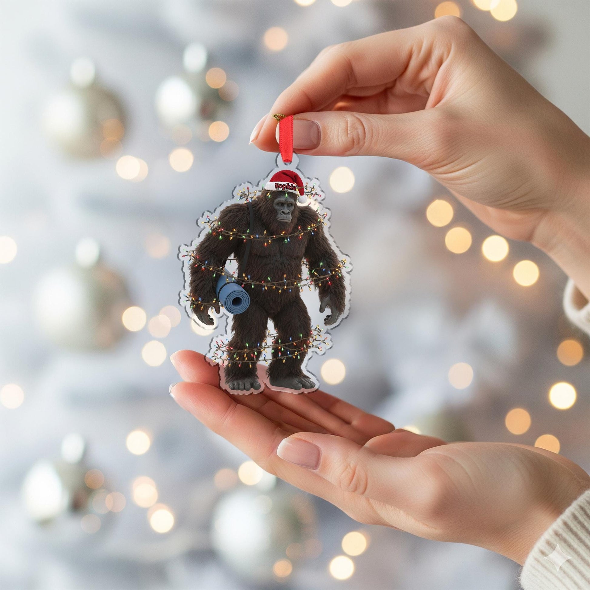 Funny Bigfoot Yoga Ornament, Personalized Sasquatch Christmas Tree Gift