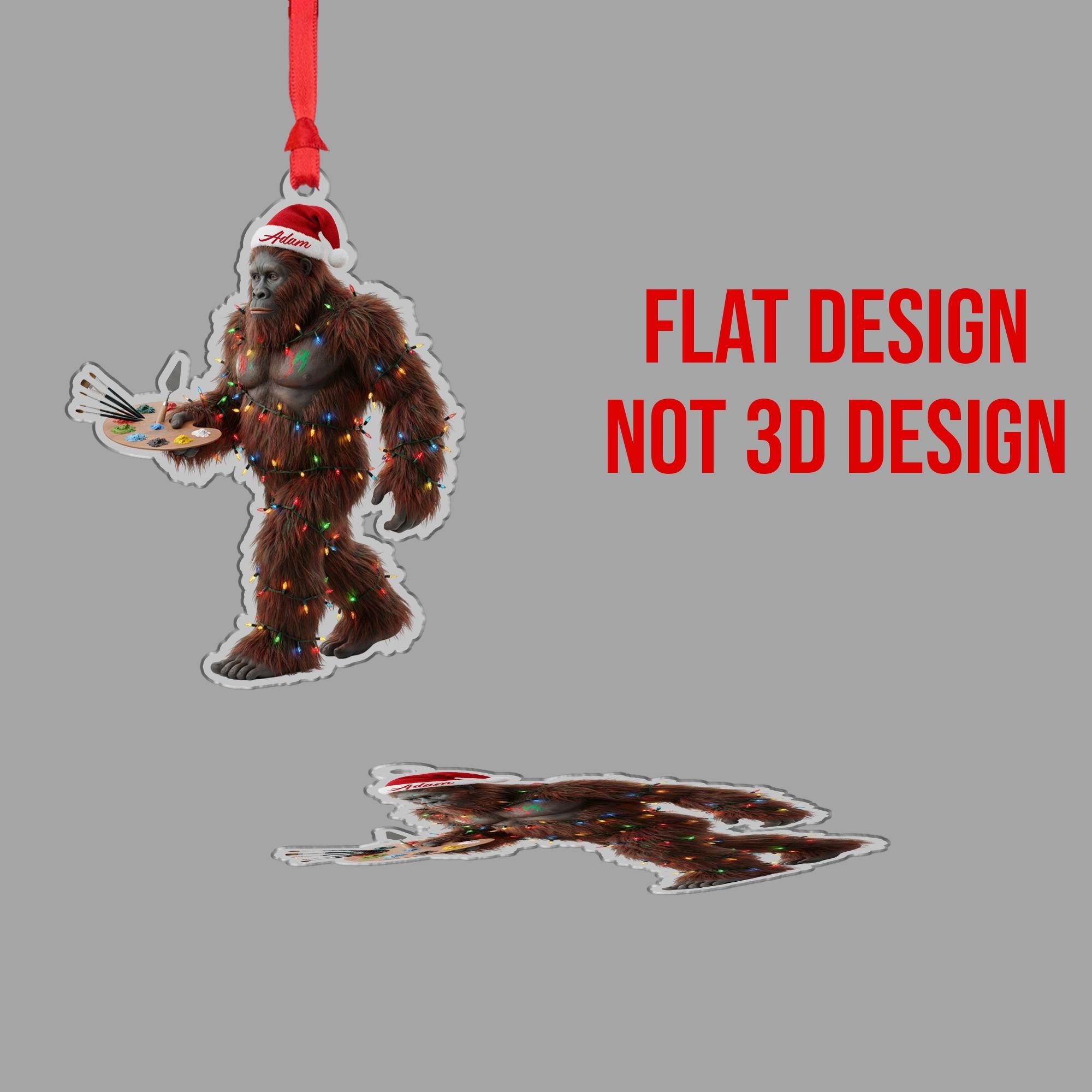 Funny Bigfoot Painting Ornament, Personalized Sasquatch Christmas Tree Gift