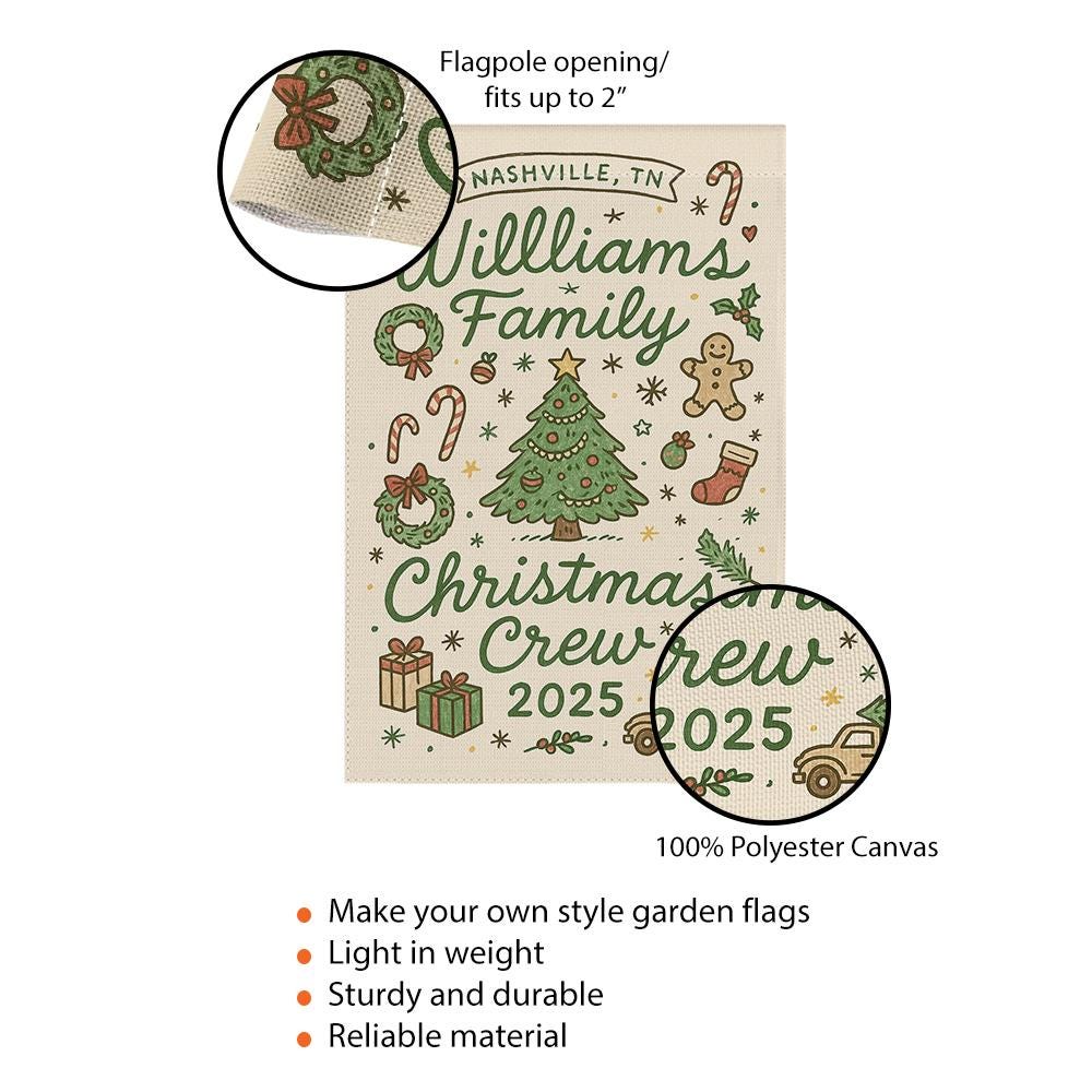 Personalized Christmas Crew Flag, Polyester Holiday Banner with Family Name
