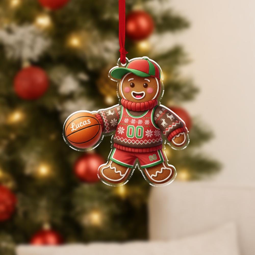 Personalized Gingerbread Basketball Ornament 2025 – Custom Name Sports Player Christmas Decoration