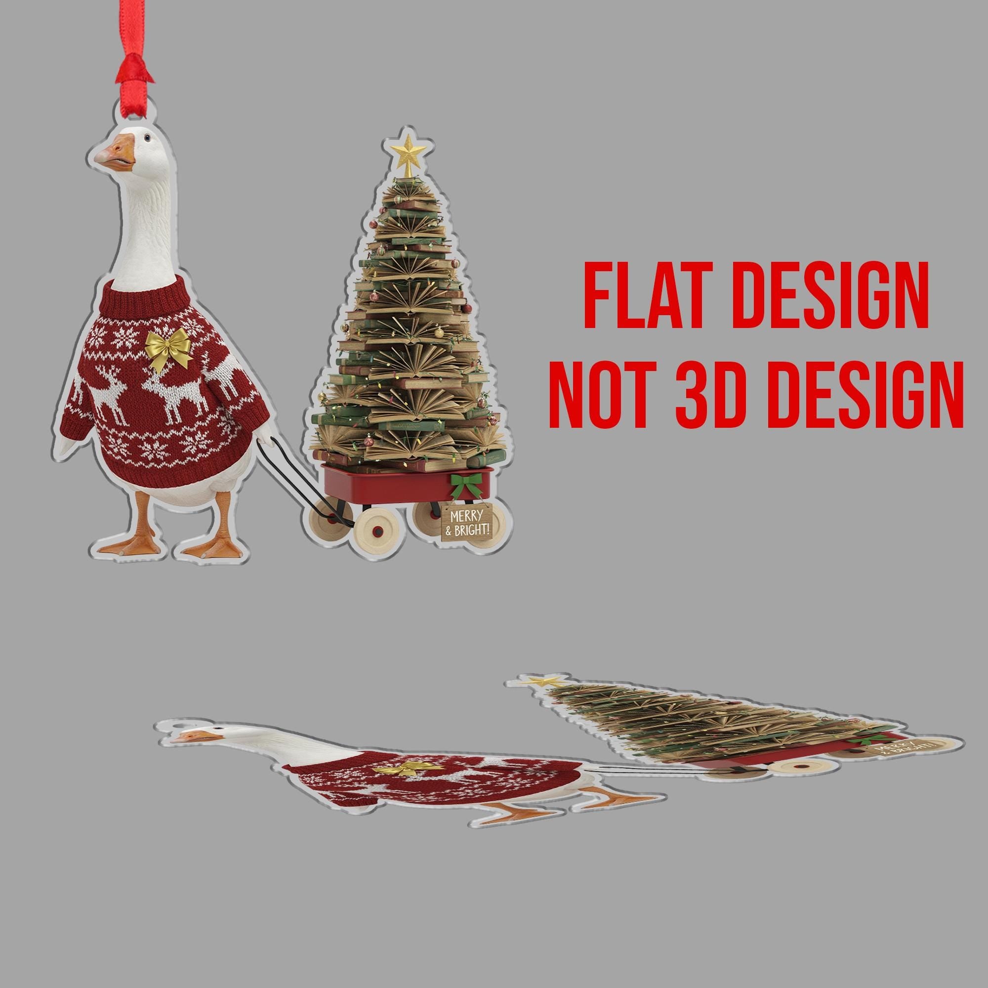 Goose Christmas Ornament, Funny Holiday Bookstack Tree Farm Animal Decor Gift”