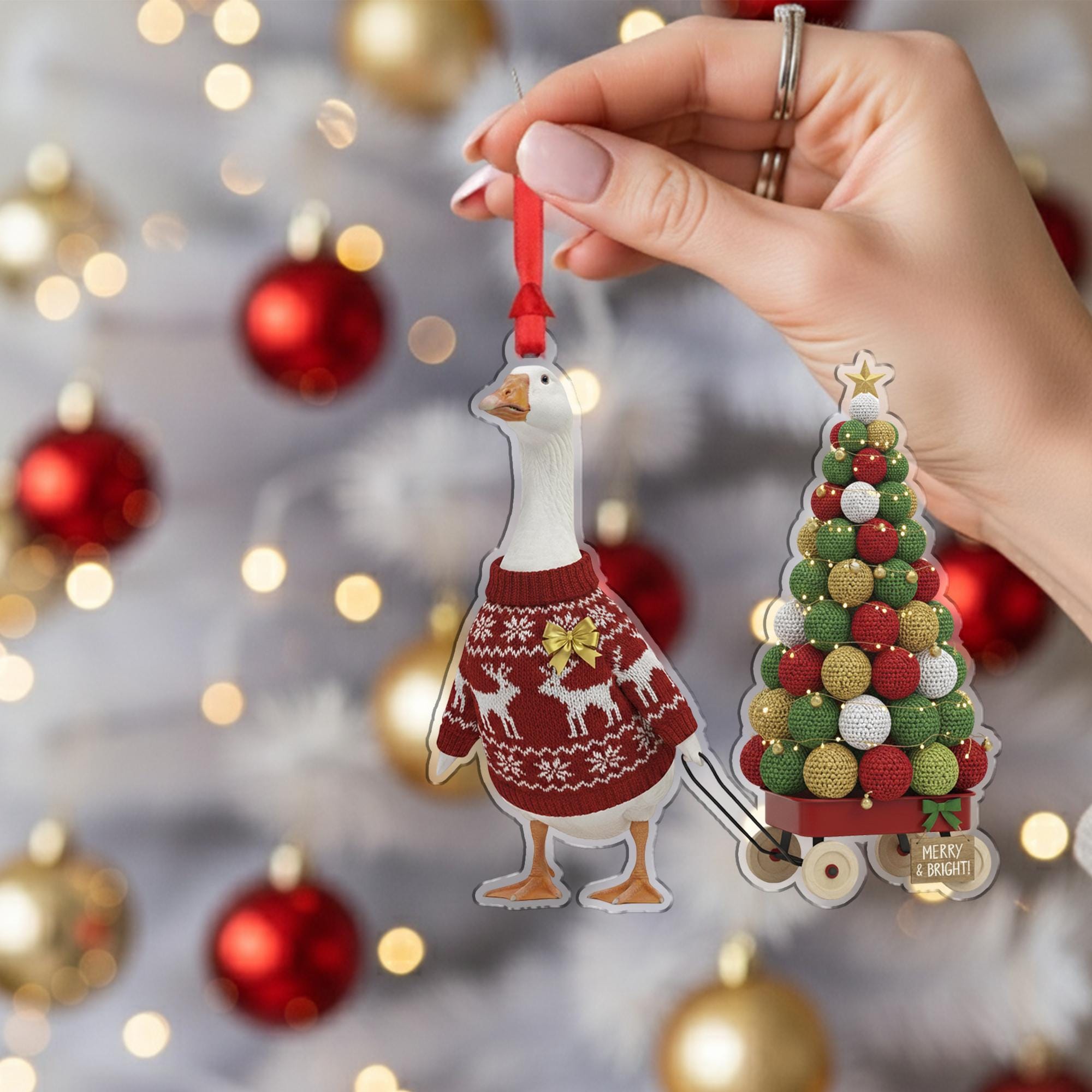 Goose Christmas Ornament, Funny Crochet Tree Holiday Farm Animal Decor Gift