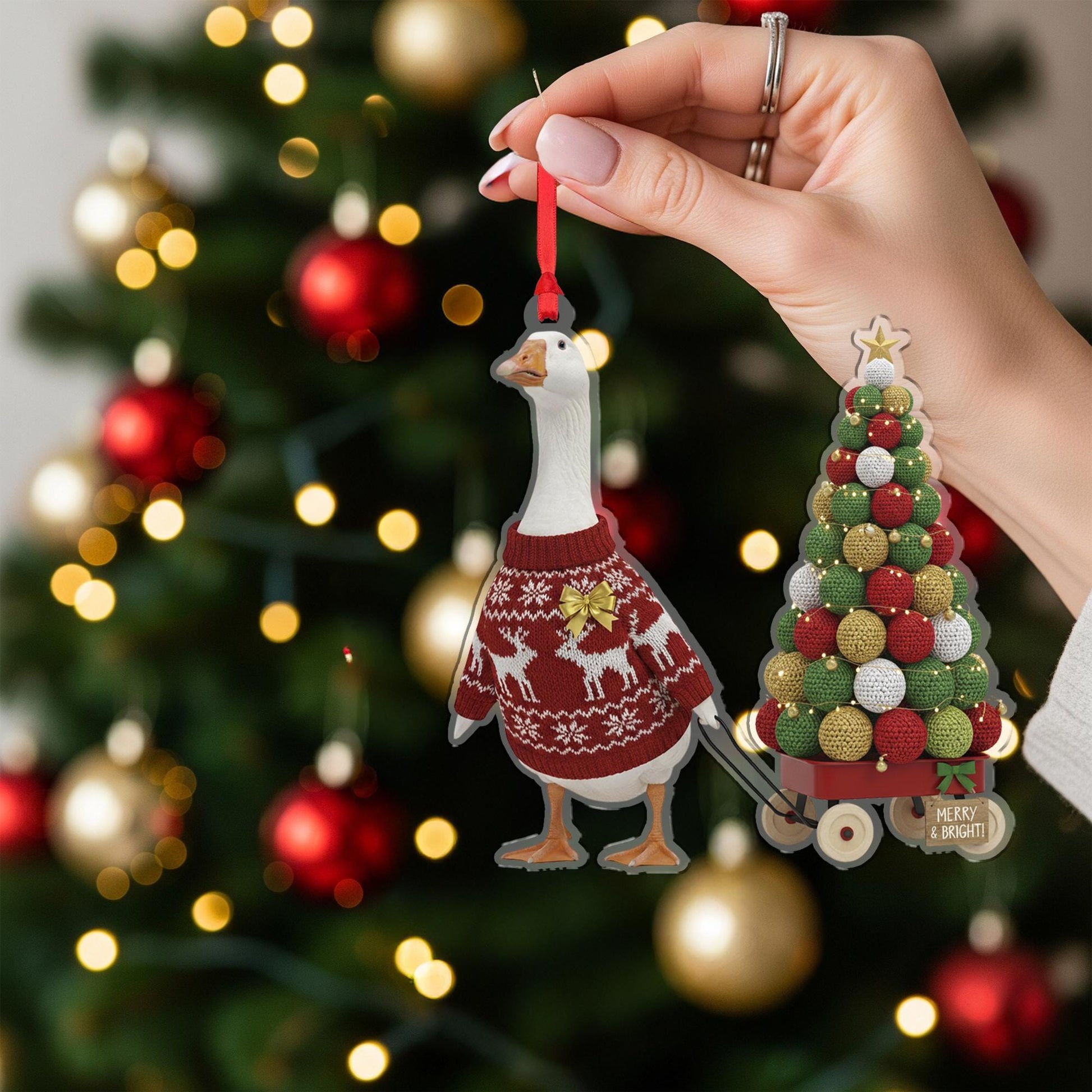 Goose Christmas Ornament, Funny Crochet Tree Holiday Farm Animal Decor Gift