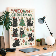 Cat Christmas Poster, “Meowy Christmas” Wall Art, Printed Holiday Decoration