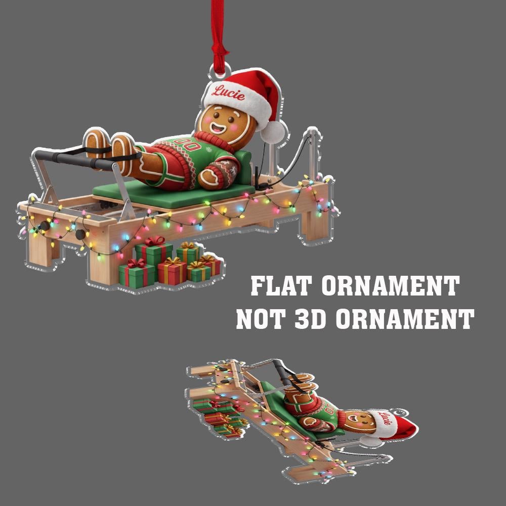 Personalized Gingerbread Pilates Ornament 2025 – Custom Name Christmas Reformer Decoration for Tree Display