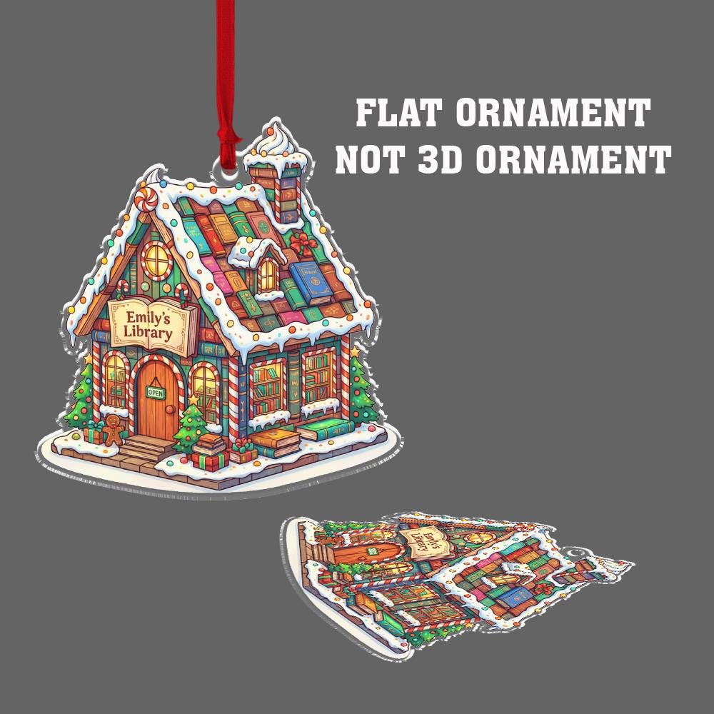 Personalized Gingerbread Library House Ornament Custom Library Christmas Tree Decoration