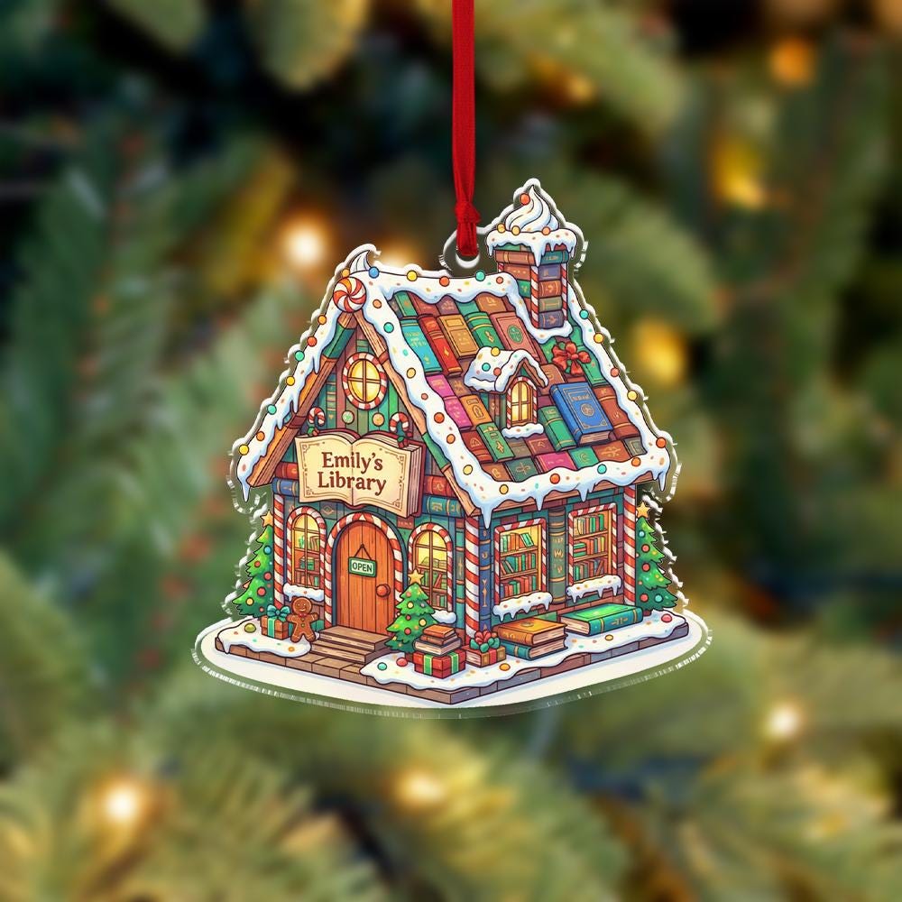 Personalized Gingerbread Library House Ornament Custom Library Christmas Tree Decoration
