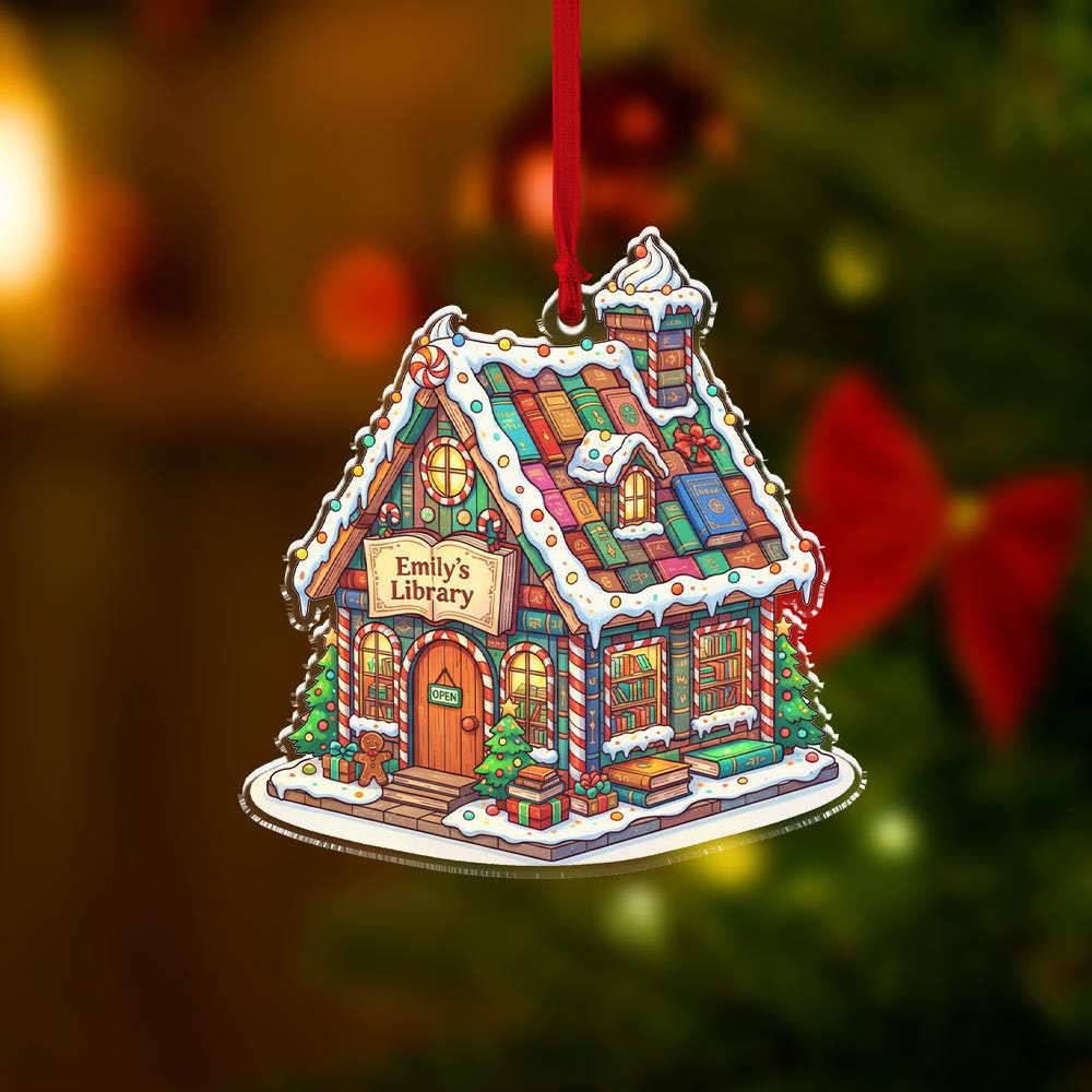 Personalized Gingerbread Library House Ornament Custom Library Christmas Tree Decoration