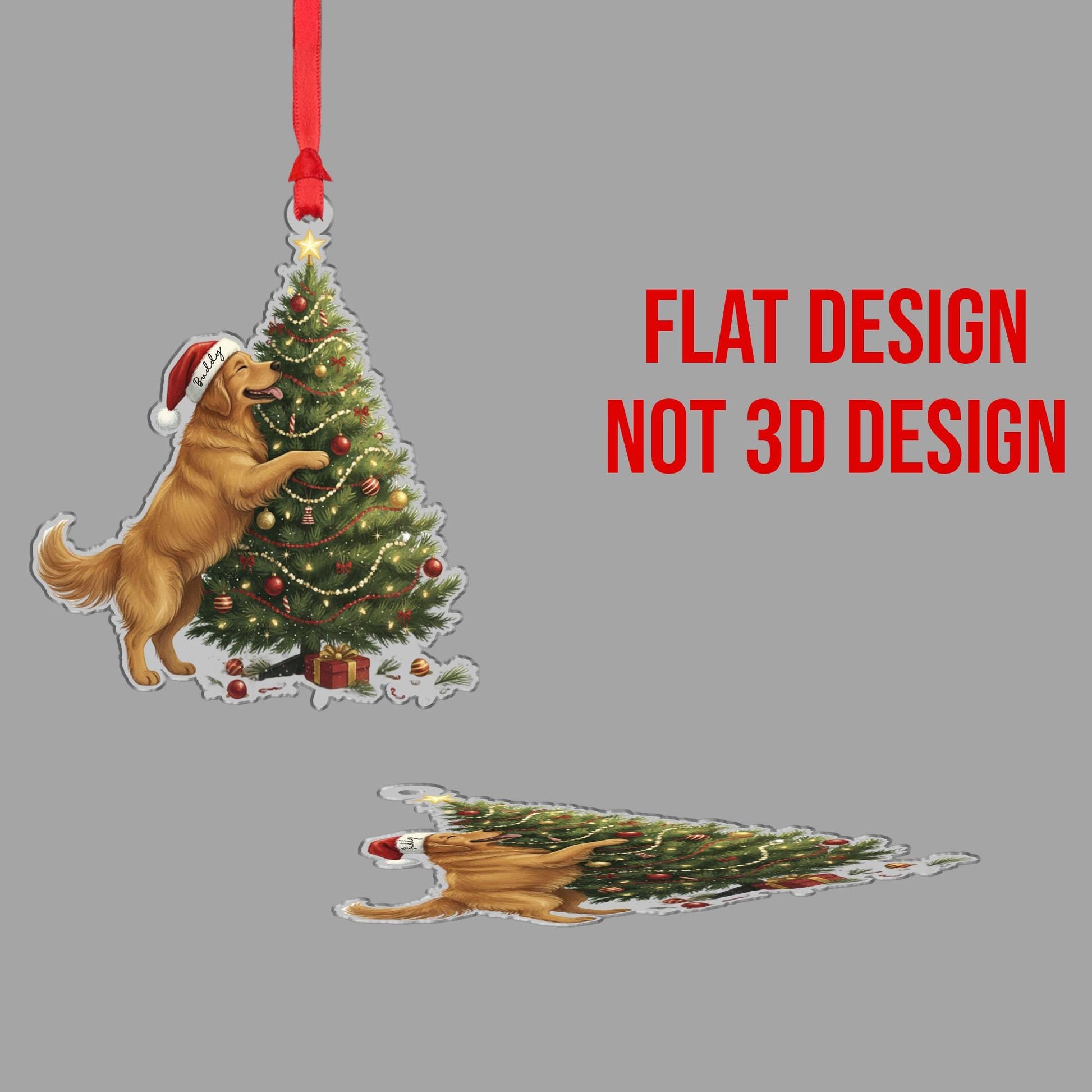Personalized Dog Christmas Ornament – Golden Retriever with Santa Hat and Holiday Tree
