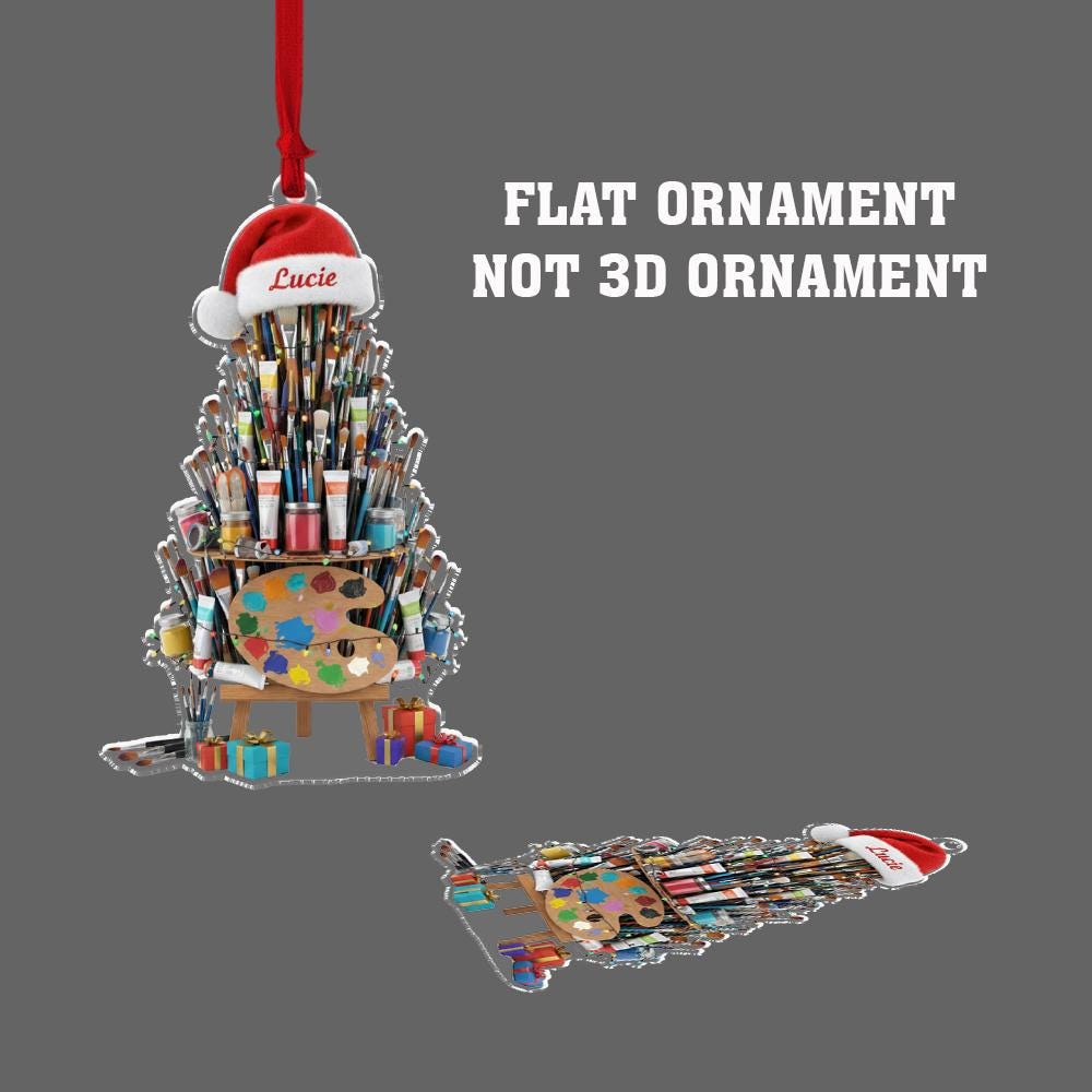 Personalized Artist Ornament, Acrylic Paint Brush Tree Design for Christmas Decoration
