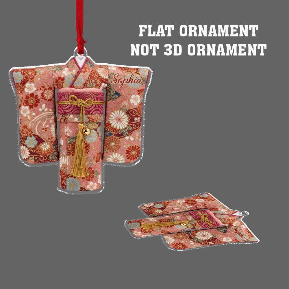 Personalized Kimono Ornament, Acrylic Hanging Decoration with Floral Pattern and Tassel
