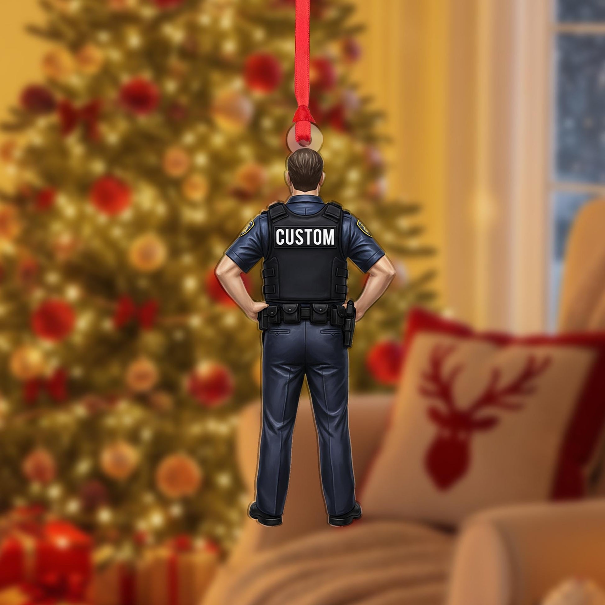 Personalized Police Officer Ornament – Custom Uniform Figure with Badge and Gear