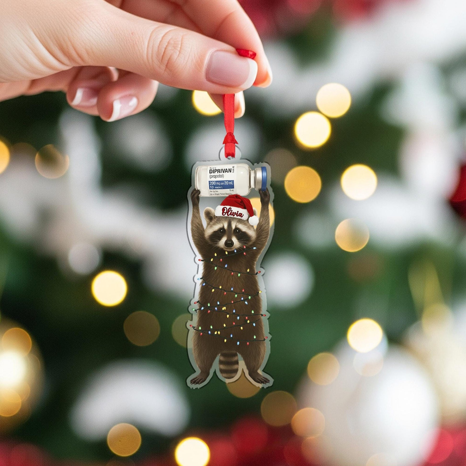 Funny Raccoon Ornament, Personalized Medical Christmas Tree Gift for Nurse