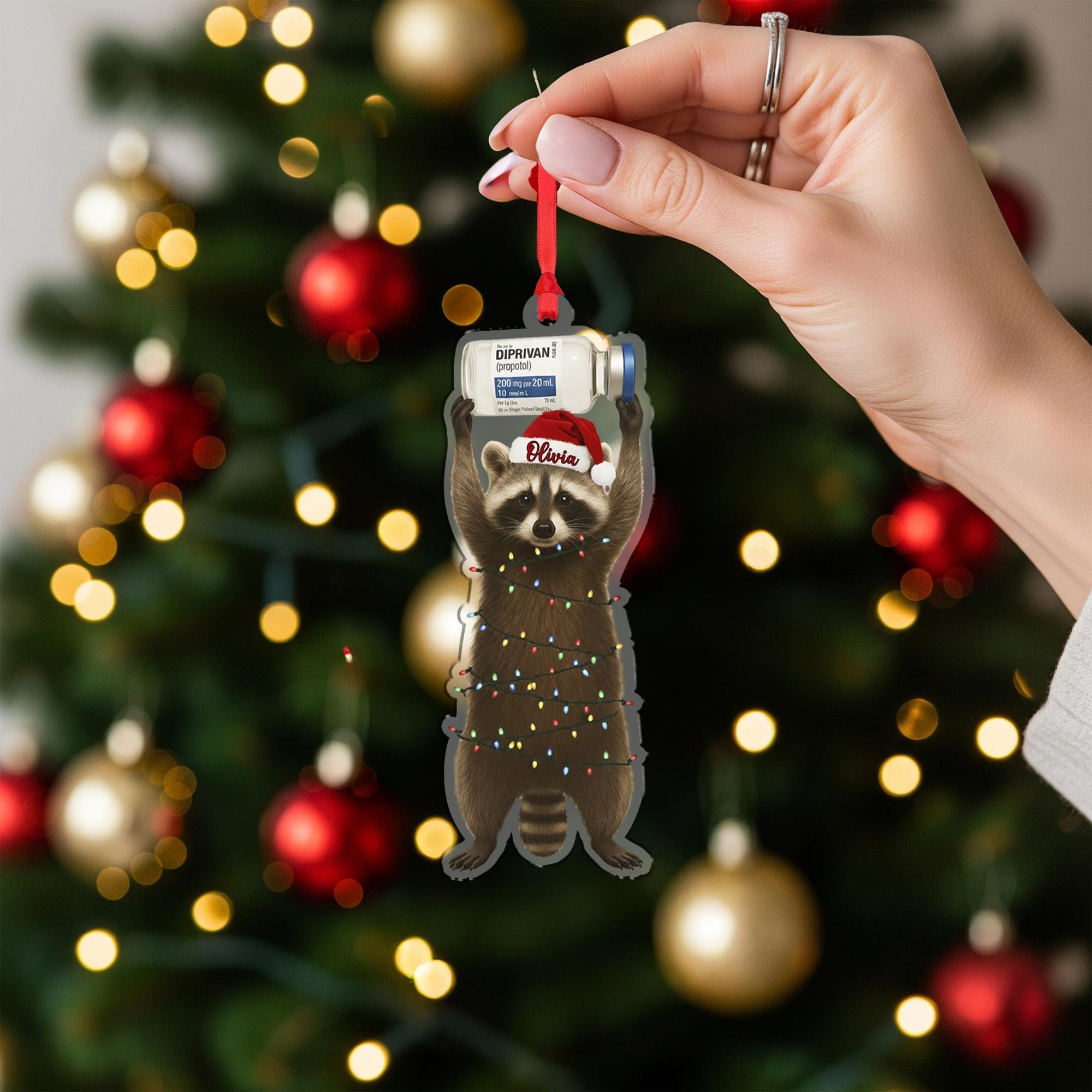 Funny Raccoon Ornament, Personalized Medical Christmas Tree Gift for Nurse