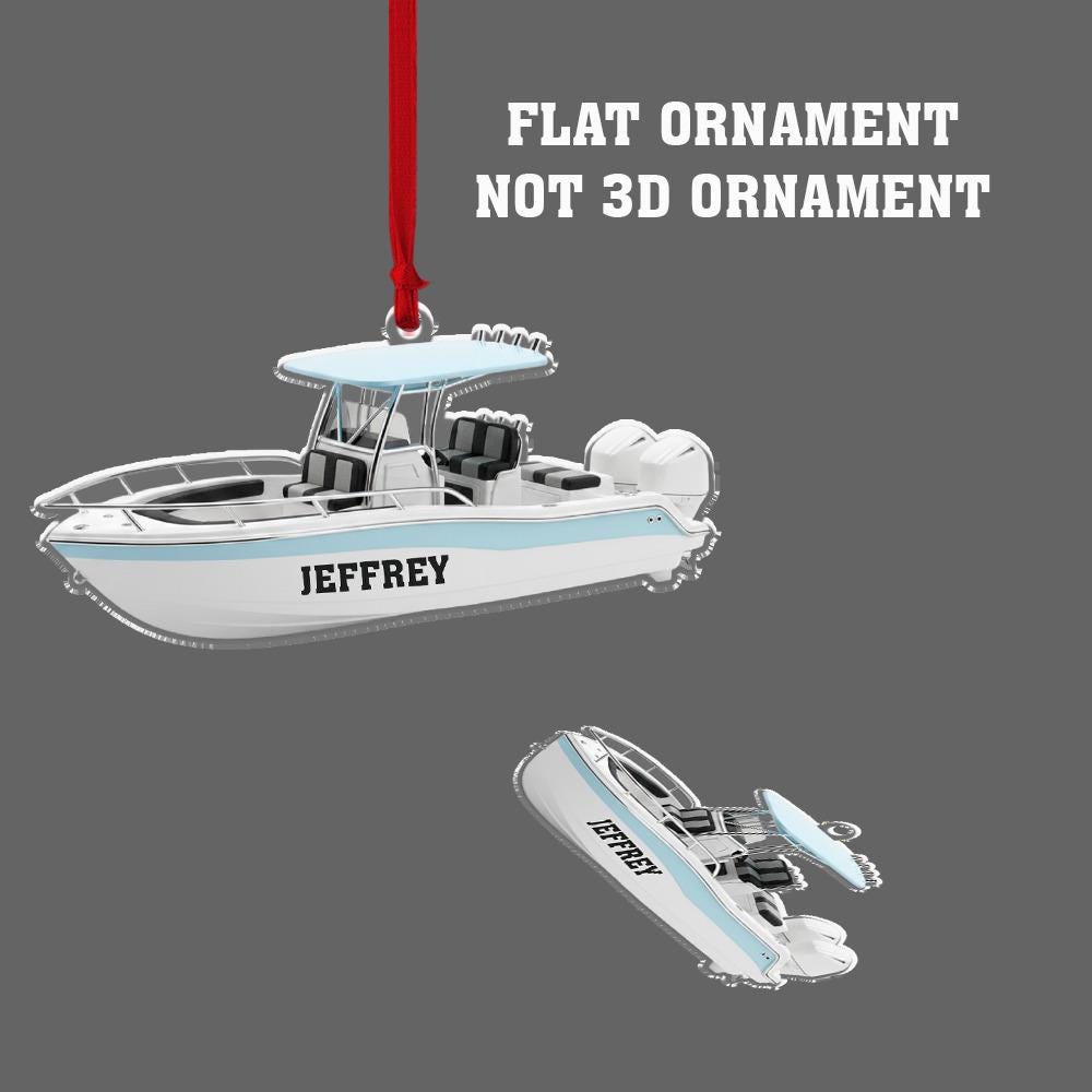 Personalized Boat Ornament, Acrylic Fishing Boat Decoration with Custom Name and Nautical Design