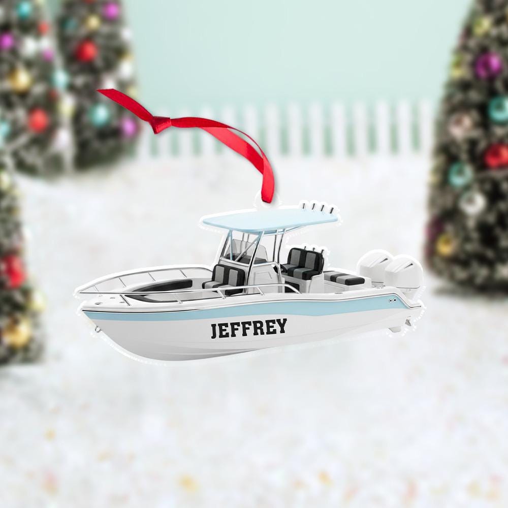 Personalized Boat Ornament, Acrylic Fishing Boat Decoration with Custom Name and Nautical Design