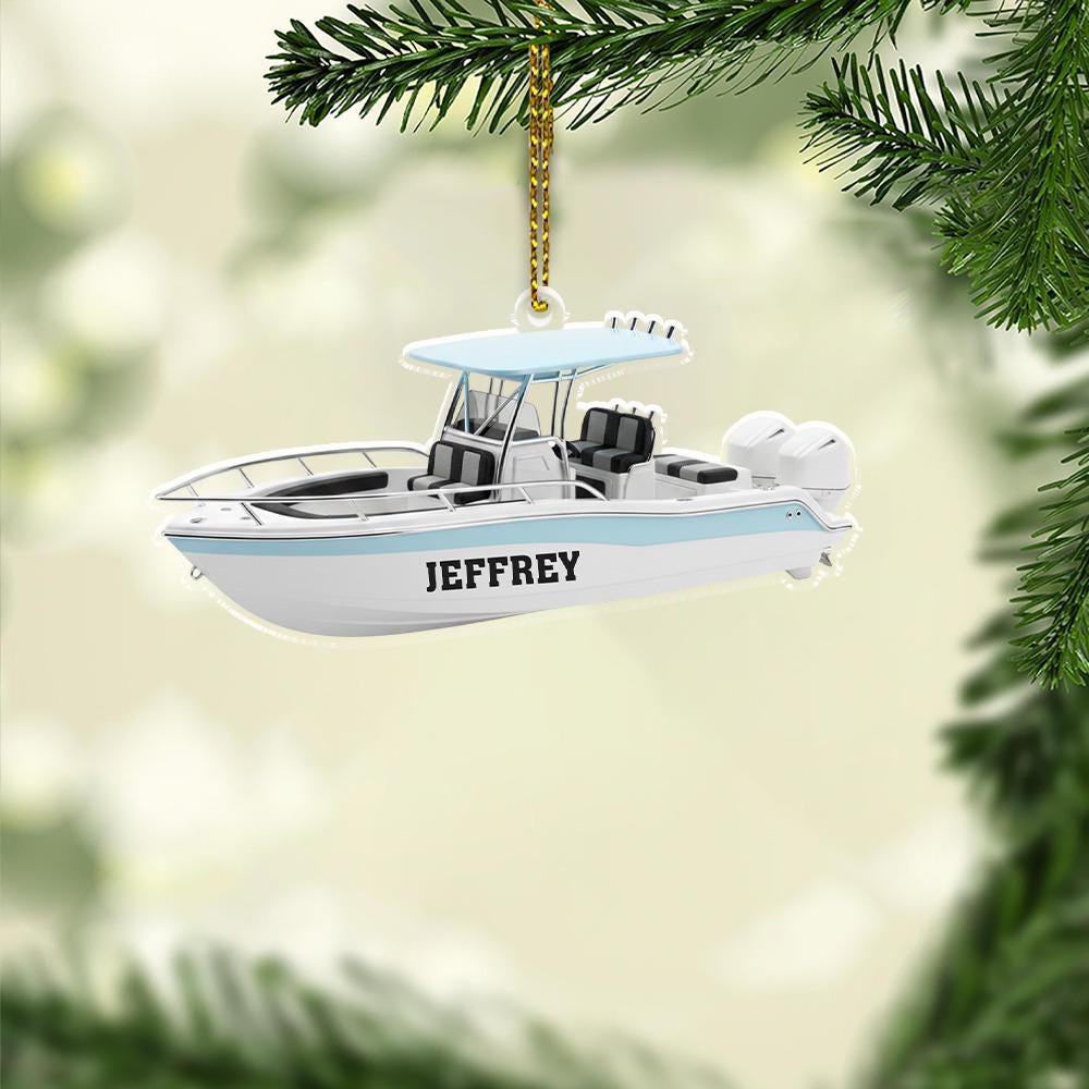 Personalized Boat Ornament, Acrylic Fishing Boat Decoration with Custom Name and Nautical Design