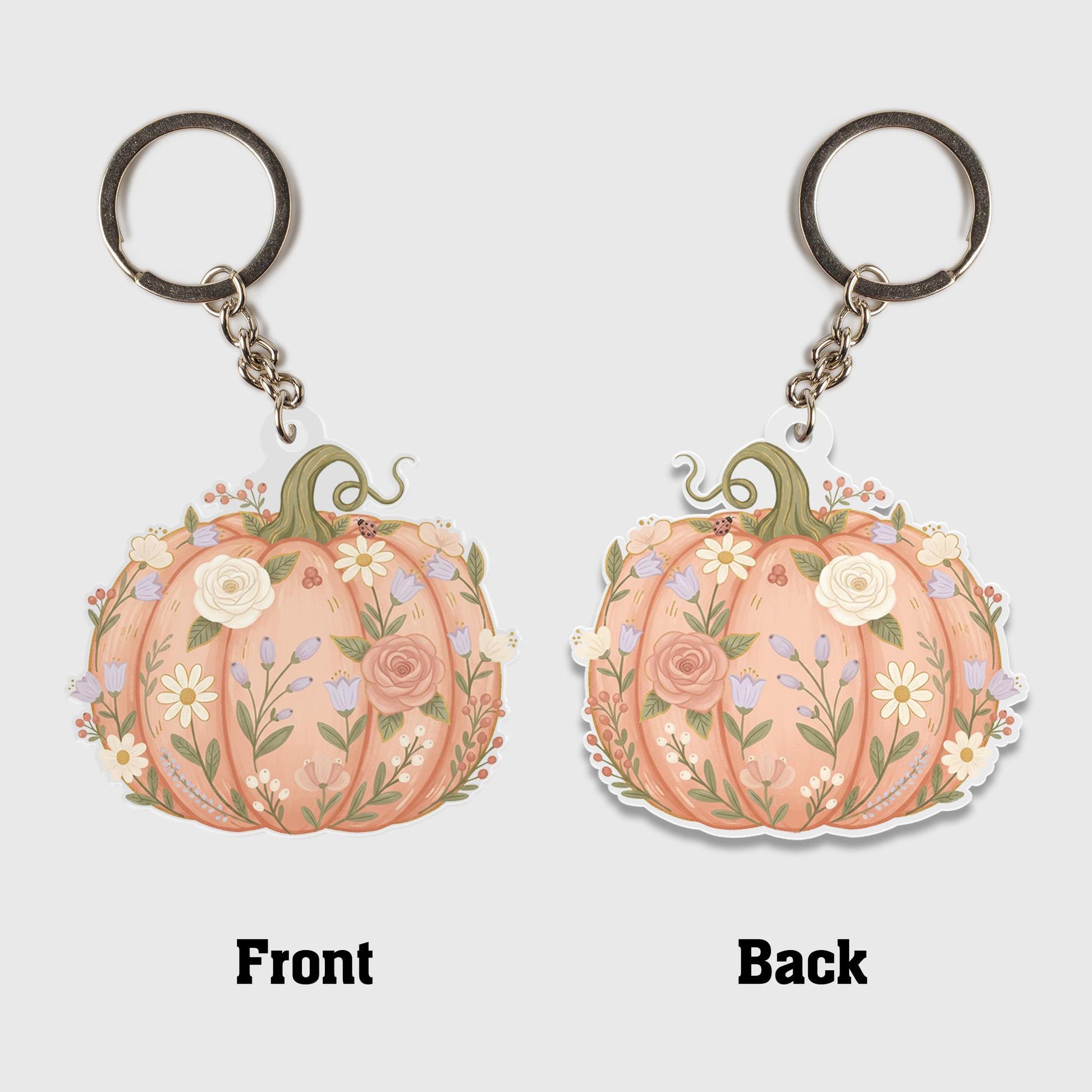 Acrylic Pumpkin Keychain – Floral Design with Botanical Details