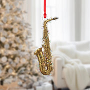 Saxophone Christmas Ornament – Musical Instrument Design with Holiday Lights