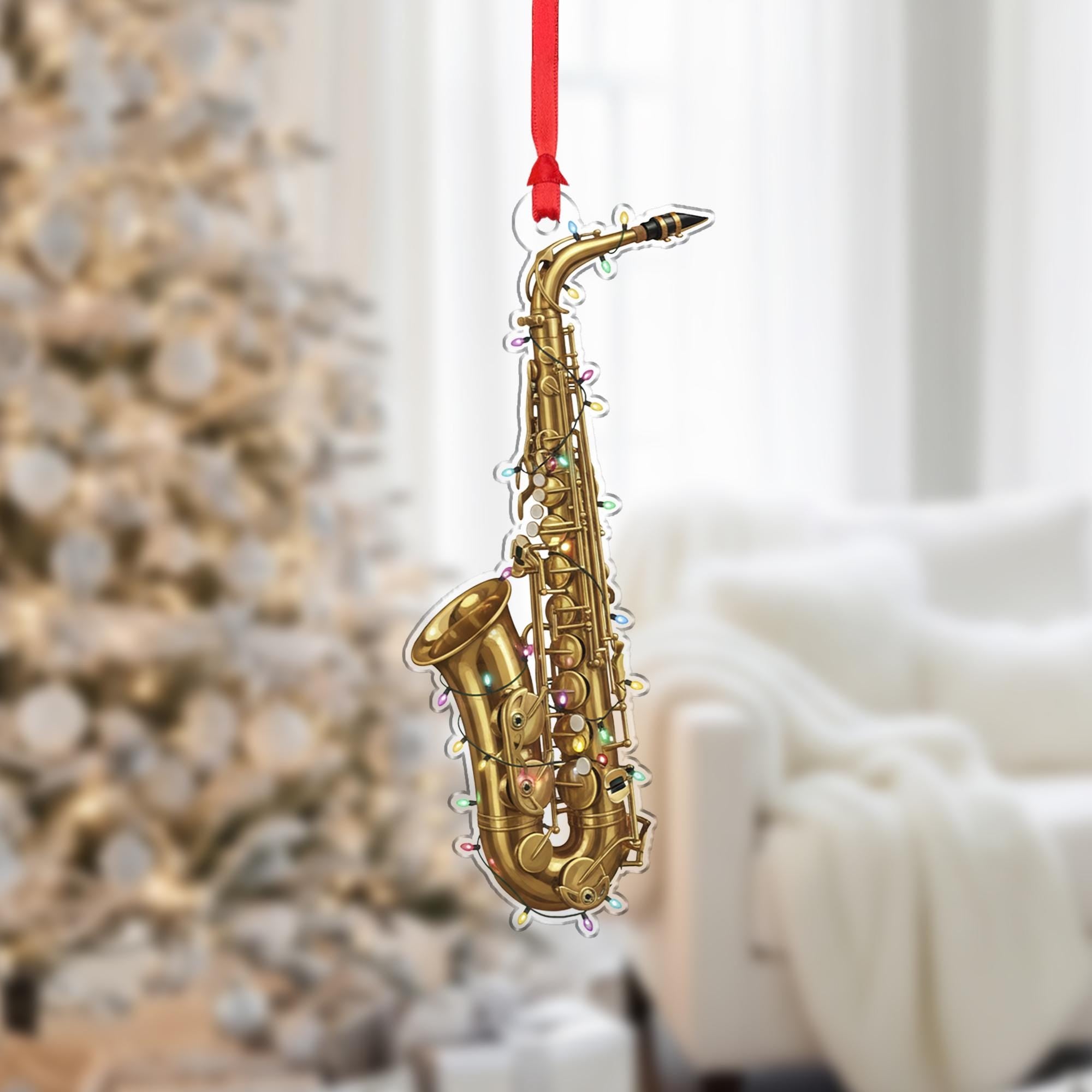 Saxophone Christmas Ornament – Musical Instrument Design with Holiday Lights