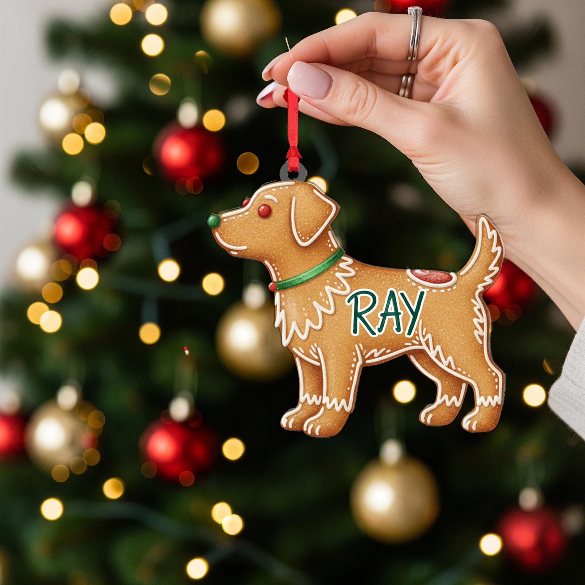 Personalized Dog Ornament – Gingerbread Style Design with Collar and Name