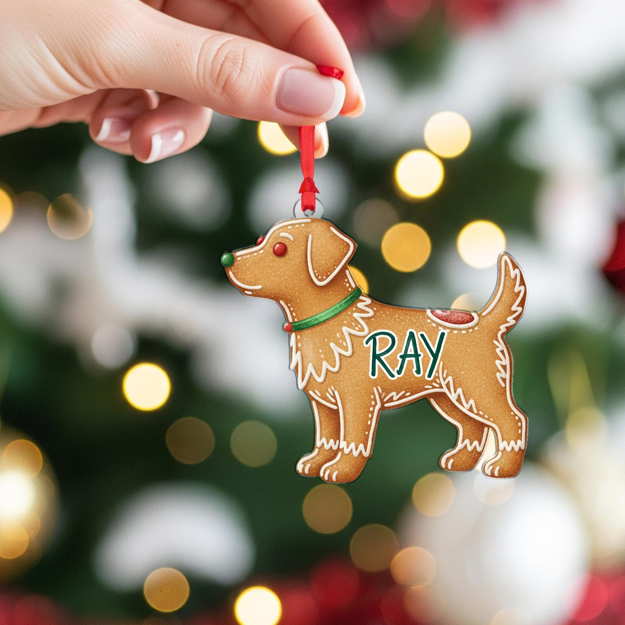 Personalized Dog Ornament – Gingerbread Style Design with Collar and Name